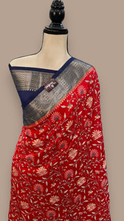 Pure Chiniya Silk Handloom Banarasi Saree with Chikankari - The Handlooms