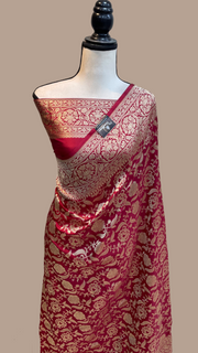 Pure Katan Silk Banarasi Handloom Saree - All Over Jaal Work - The Handlooms