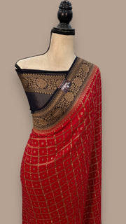 Khaddi Georgette Handloom Banarasi Saree -  Antique zari - The Handlooms