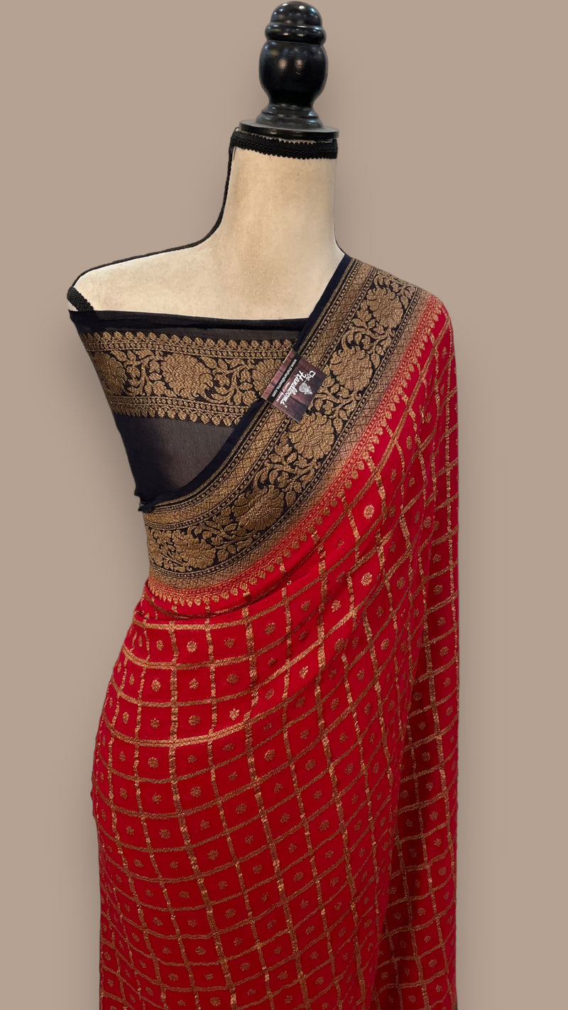 Khaddi Georgette Handloom Banarasi Saree -  Antique zari - The Handlooms