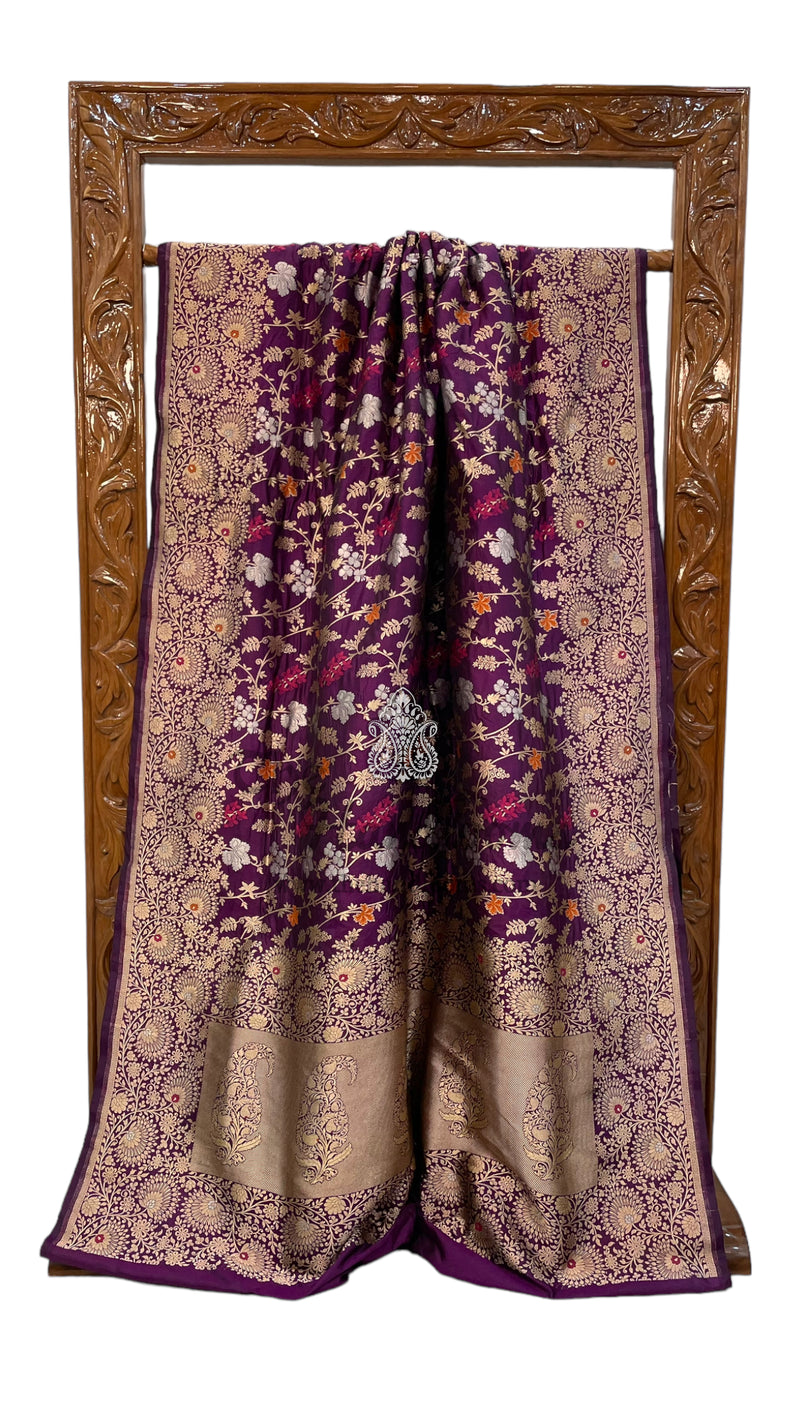 Pure Katan Silk Banarasi Handloom Saree - All over Jaal work - With Meenakari - The Handlooms
