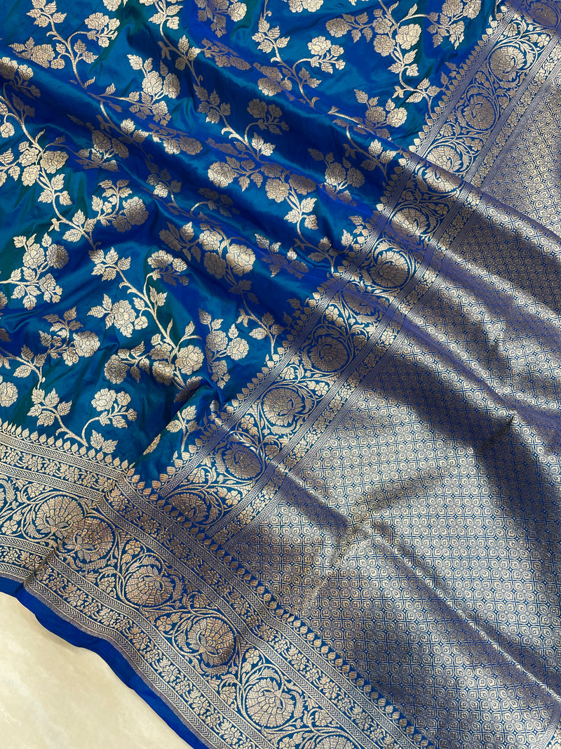 Pure Katan Silk Banarasi Handloom Saree - All Over Jaal Work - The Handlooms