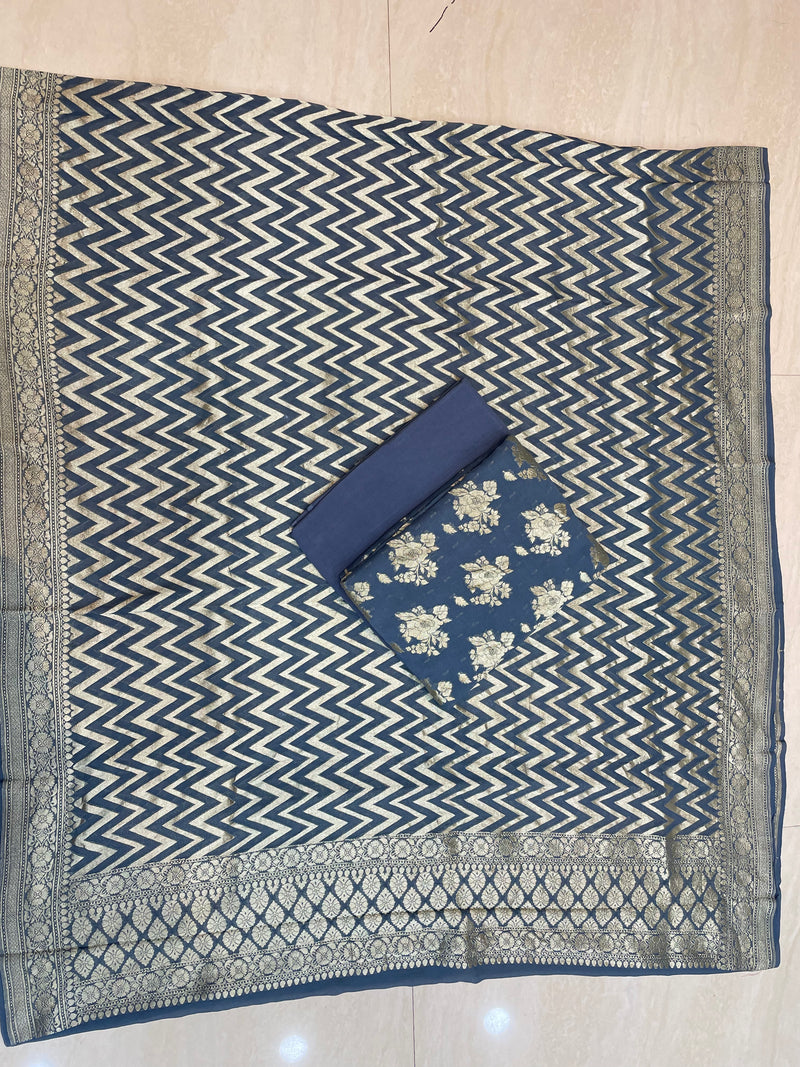 Pure Khaddi Georgette Banarasi Dress material - The Handlooms