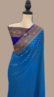 Khaddi Georgette Handloom Banarasi Saree -  Antique zari - The Handlooms