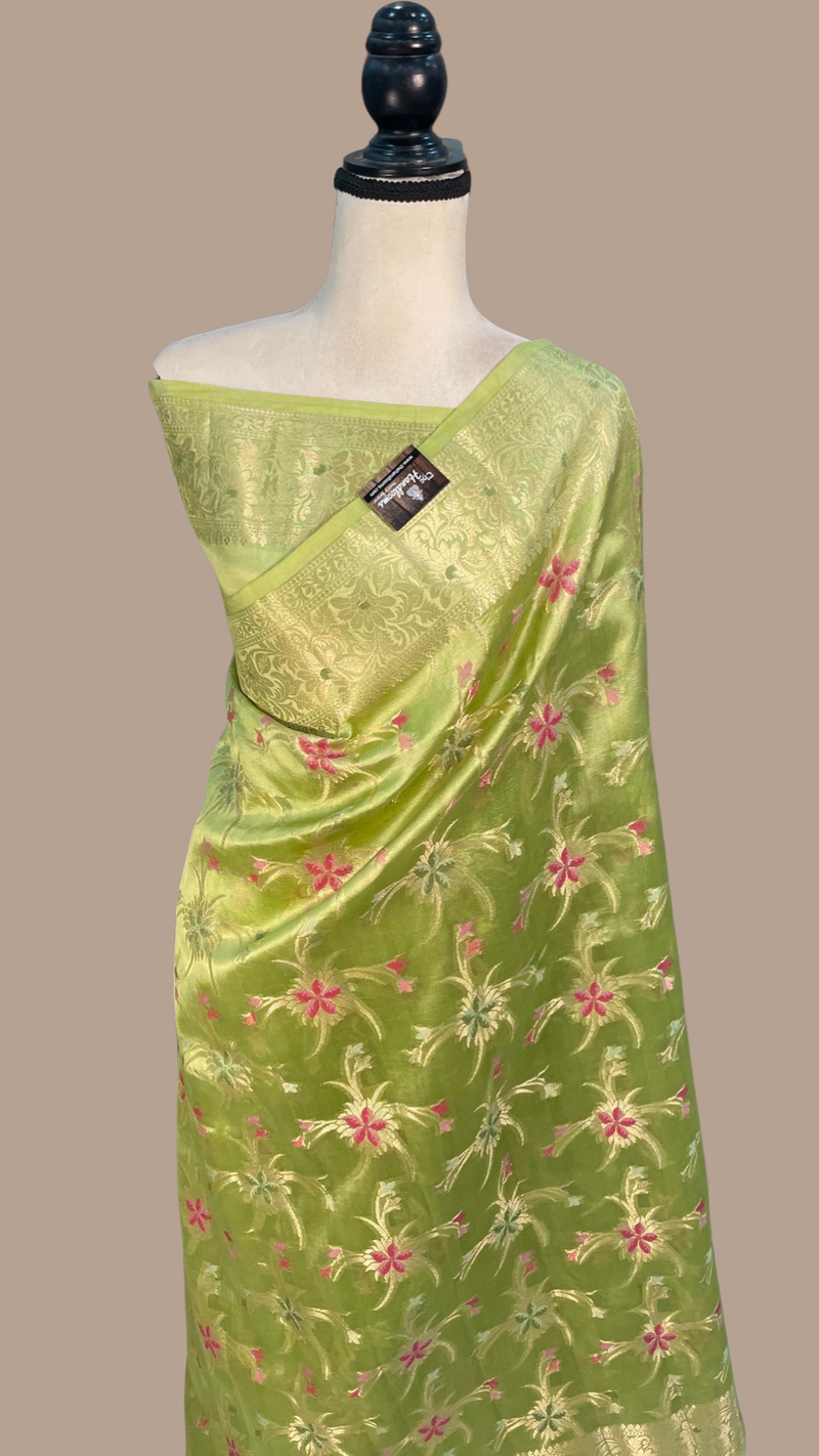 Pista Pure Dupion Silk Banarasi Saree - Gold Zari - The Handlooms