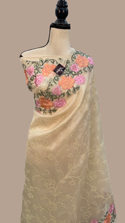 Pure Organza Chikankari Handloom Banarasi Saree - The Handlooms