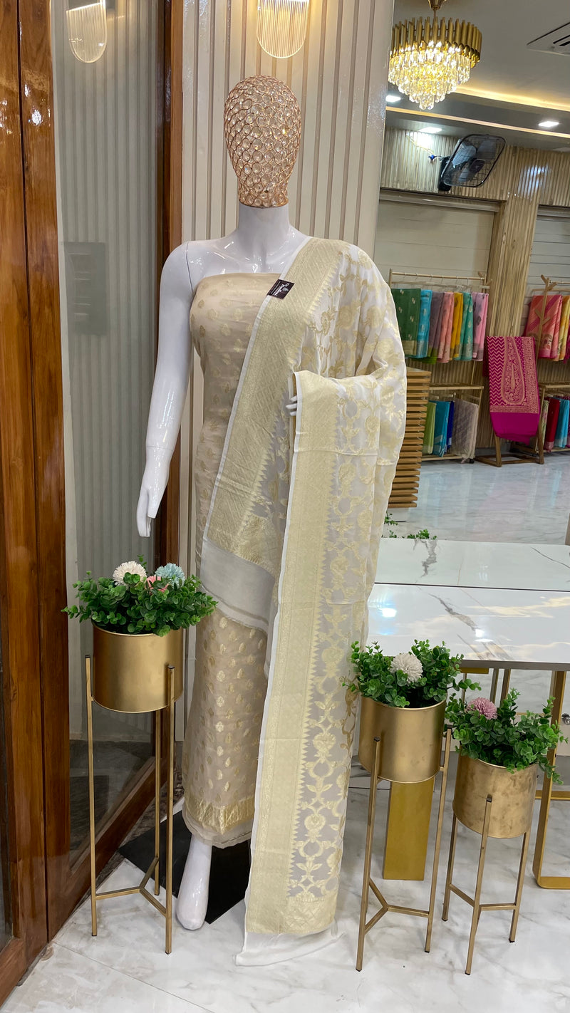 Tissue Handloom Banarasi Dress material with Khaddi Georgette Dupatta - The Handlooms