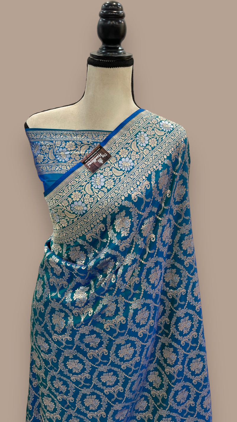 Pure Katan Silk Banarasi Handloom Saree - All over Sona Roopa Jaal work - The Handlooms