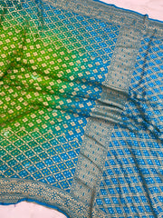 Dual Shade Pure Georgette Banarasi Bandhej Handloom Saree - The Handlooms