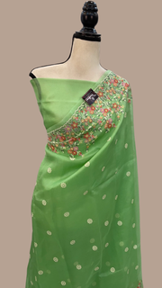 Pure Organza Chikankari Handloom Banarasi Saree - The Handlooms