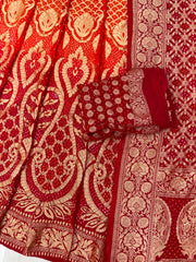 Pure Khaddi Georgette Bandhani Handloom Banarasi Lehenga - The Handlooms