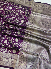 Pure Katan Silk Banarasi Handloom Saree - All Over Jaal Work - The Handlooms
