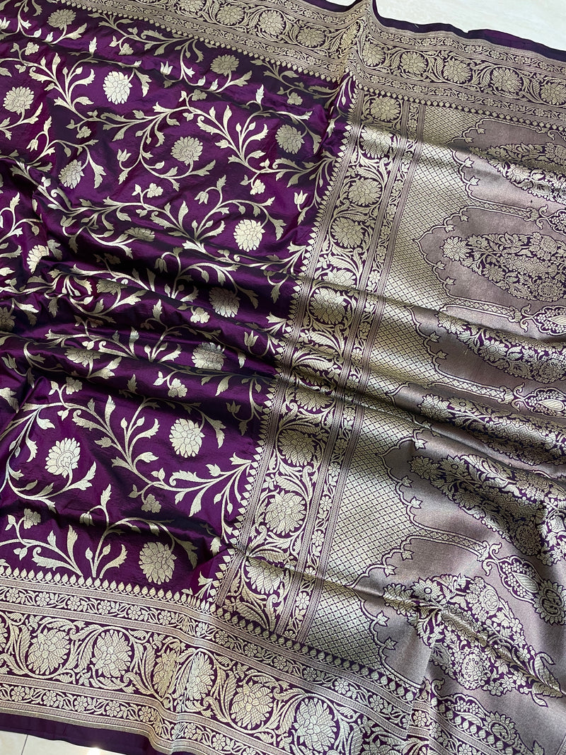 Pure Katan Silk Banarasi Handloom Saree - All Over Jaal Work - The Handlooms