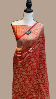Pure Katan Silk Banarasi Handloom Saree - All Over Jaal Work - The Handlooms