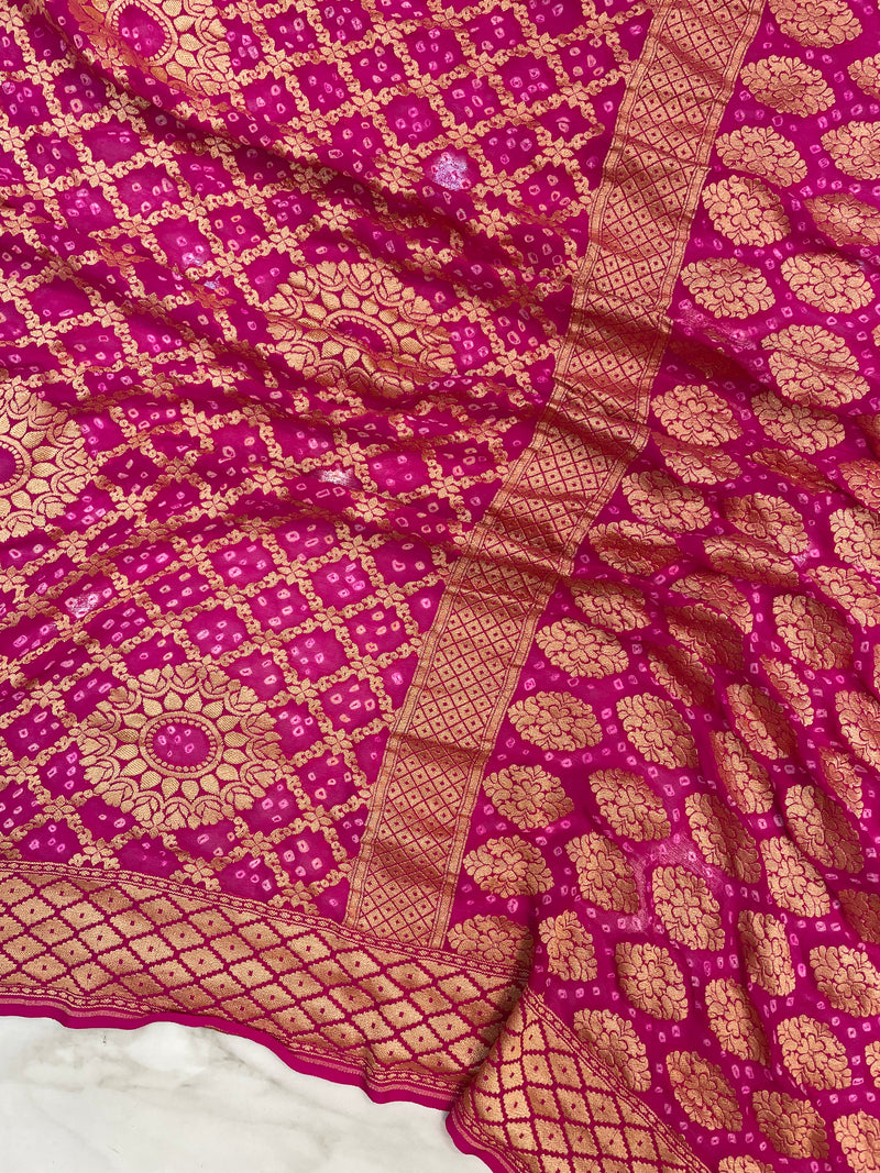 Pure Georgette Banarasi Bandhej Handloom Saree - The Handlooms