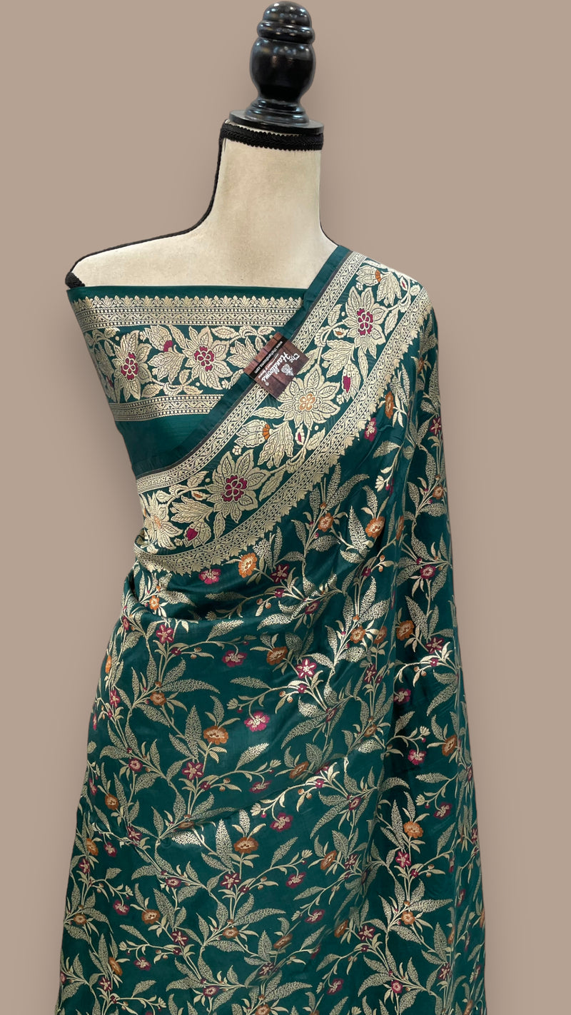 Pure Katan Silk Banarasi Handloom Saree - All over Jaal work with Meenakari - The Handlooms