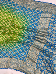 Dual Shade Pure Georgette Banarasi Bandhej Handloom Saree - The Handlooms