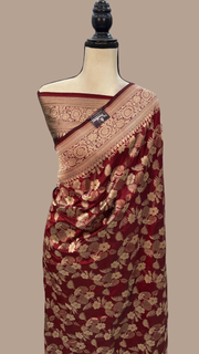 Pure Katan Silk Banarasi Handloom Saree - All Over Jaal Work - The Handlooms