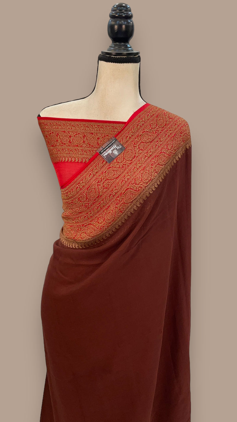 Khaddi Georgette Handloom Banarasi Saree -  Antique zari - The Handlooms