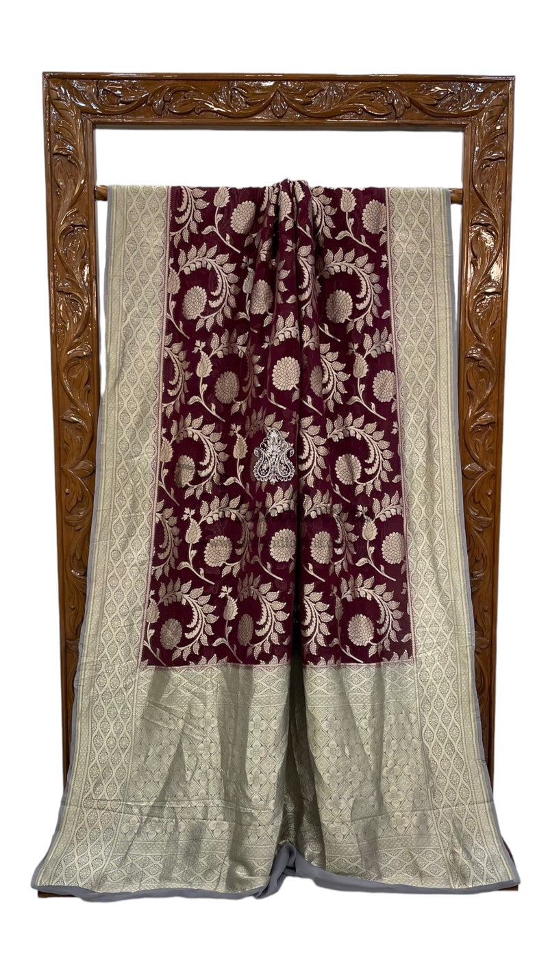 Pure Khaddi Georgette Handloom Banarasi Saree - Water zari - The Handlooms