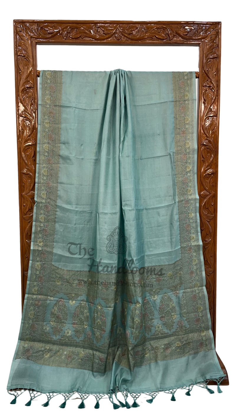 Mint Green Pure Butter Crepe Banarasi Saree - The Handlooms