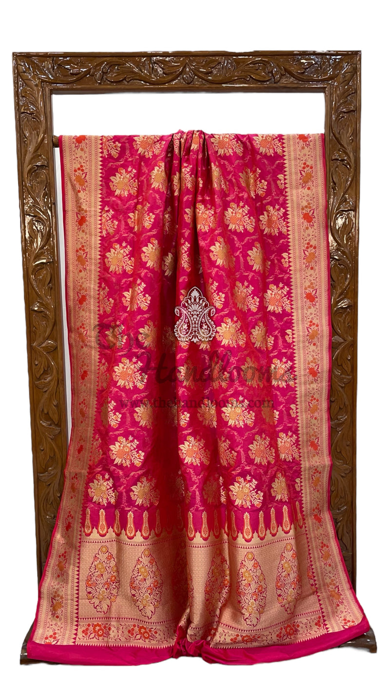 Pure Katan Silk Banarasi Handloom Saree - All over Jaal work with Meenakari - The Handlooms
