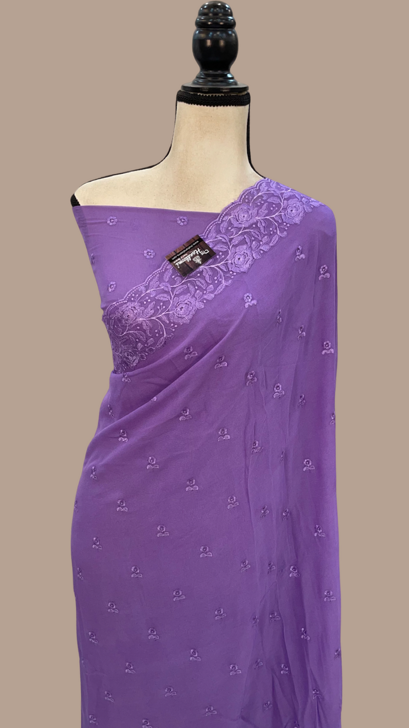 Pure Georgette Chikankari Handloom Banarasi Saree - The Handlooms