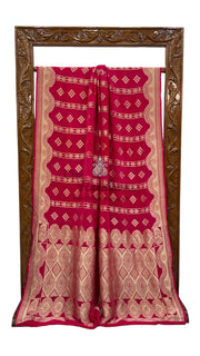 Hot Pink Pure Khaddi Georgette Handloom Banarasi Saree - The Handlooms