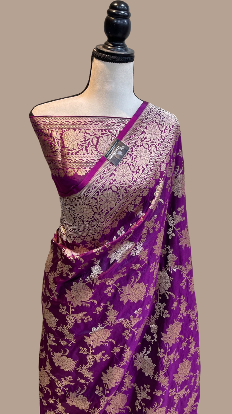 Pure Katan Silk Banarasi Handloom Saree - All Over Jaal Work - The Handlooms