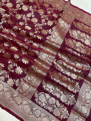Pure Katan Silk Banarasi Handloom Saree - All Over Jaal Work - The Handlooms