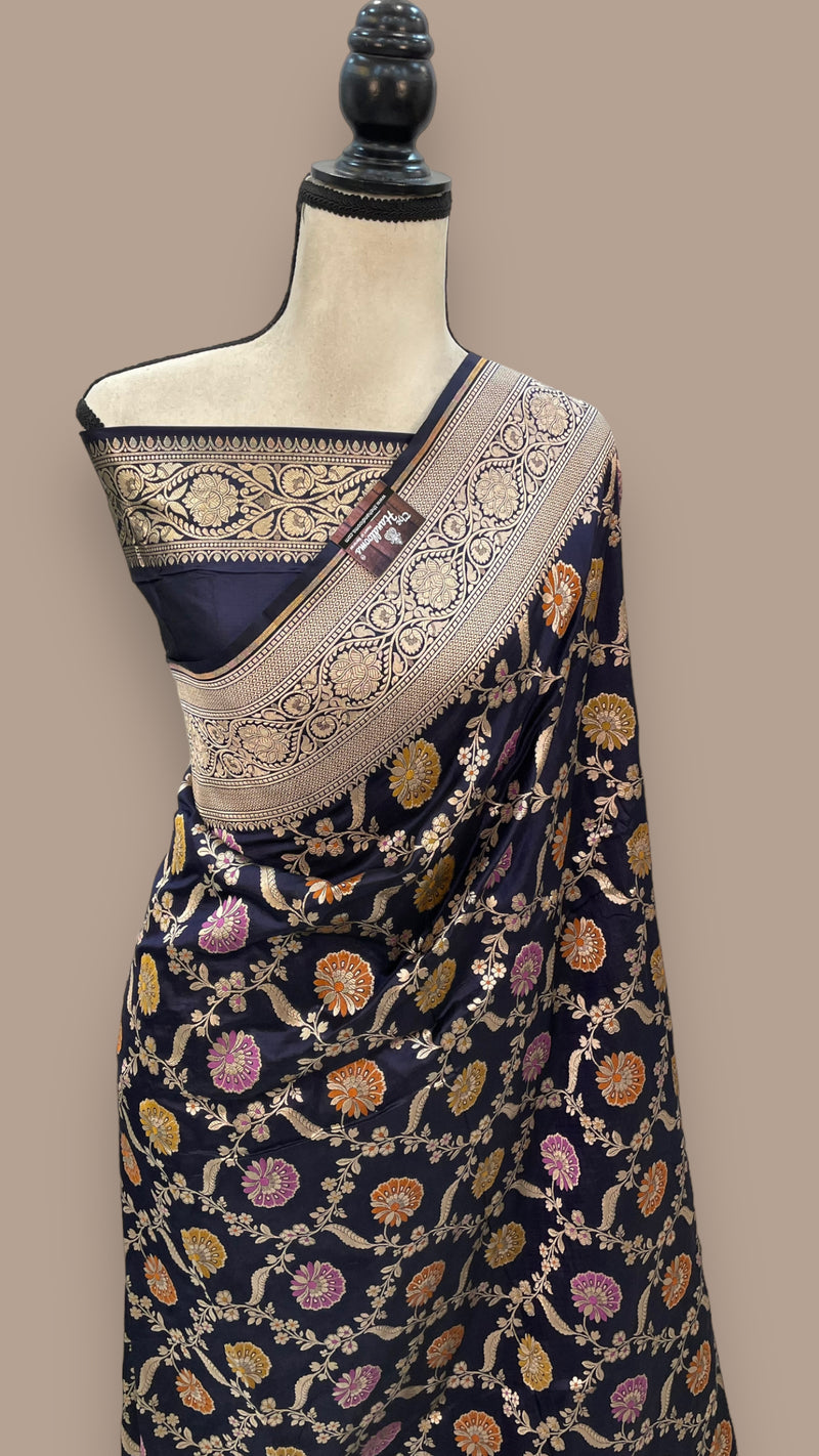 Pure Katan Silk Banarasi Handloom Saree - All over Jaal work with Meenakari - The Handlooms