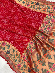 Pure Georgette Banarasi Bandhej Handloom Saree - with meenakari work - The Handlooms