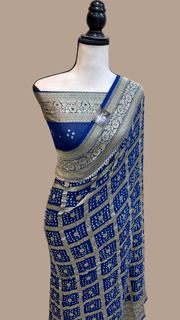 Pure Georgette Banarasi Bandhej Handloom Saree - The Handlooms