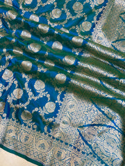 Pure Katan Silk Banarasi Handloom Saree - All over Sona Roopa Jaal work - The Handlooms