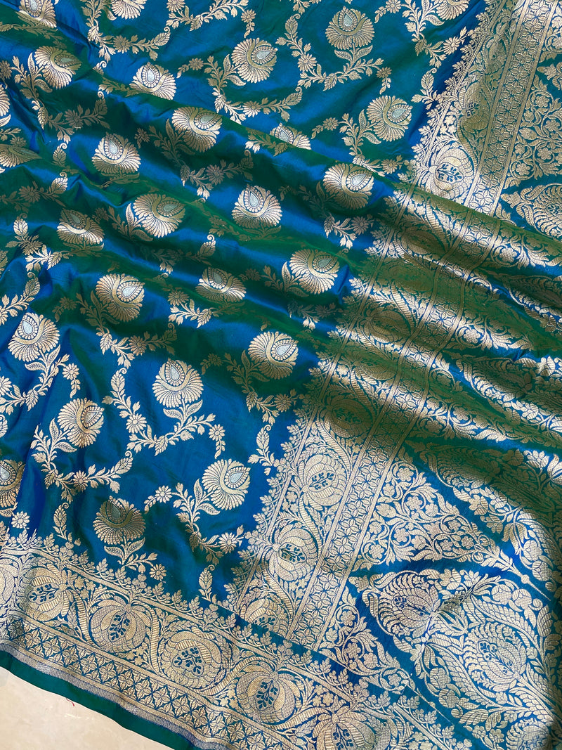 Pure Katan Silk Banarasi Handloom Saree - All over Sona Roopa Jaal work - The Handlooms