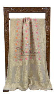 Pure Tussar Georgette Handloom Banarasi Saree - All over Jaal Work with meenakari - The Handlooms