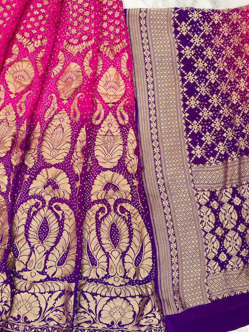Pure Khaddi Georgette Bandhani Handloom Banarasi Lehenga - The Handlooms