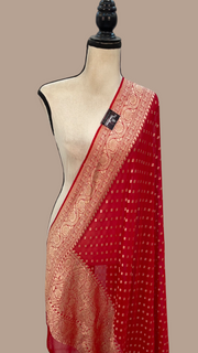 Red Khaddi Georgette Handloom Banarasi Dupatta - The Handlooms