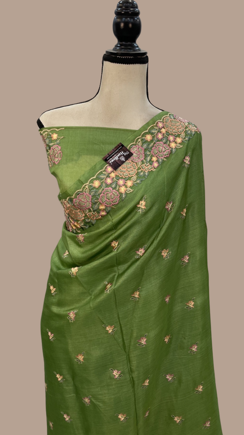 Tussar Silk Handloom Banarasi Saree With Chikankari - The Handlooms