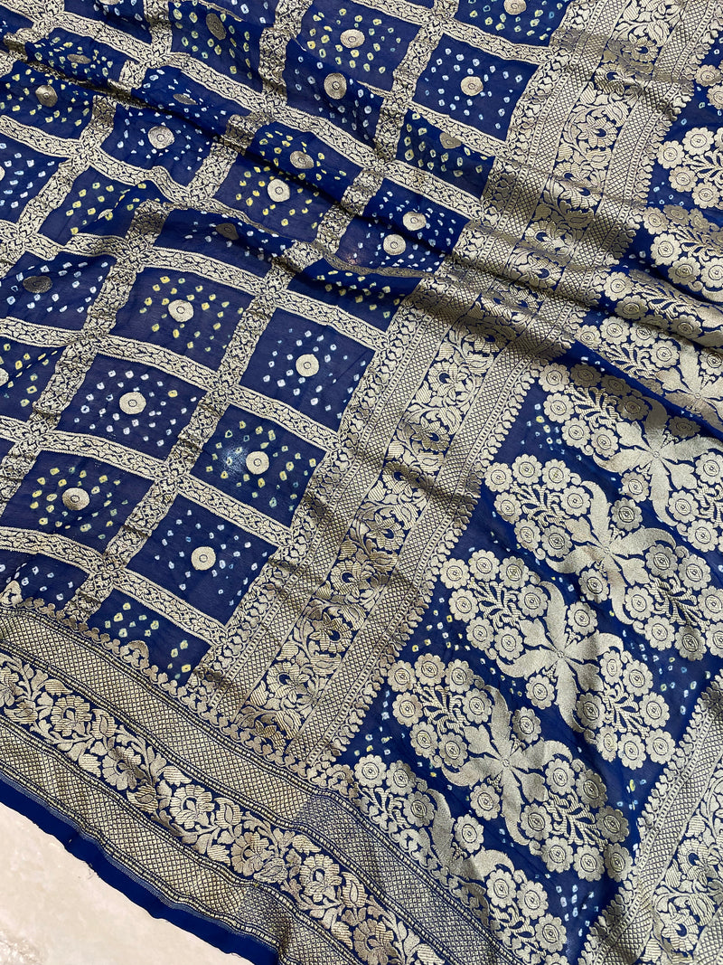 Pure Georgette Banarasi Bandhej Handloom Saree - The Handlooms
