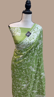 Pure Georgette Chikankari Handloom Banarasi Saree - The Handlooms