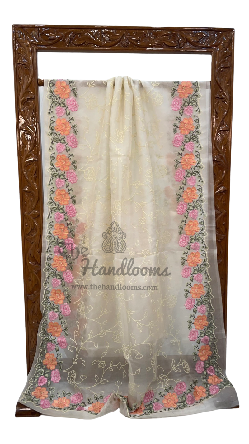 Pure Organza Chikankari Handloom Banarasi Saree - The Handlooms