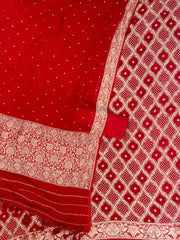Red Pure Khaddi Georgette Banarasi Dress material - The Handlooms