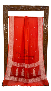 Pure Georgette Banarasi Handloom Saree - Orange - The Handlooms