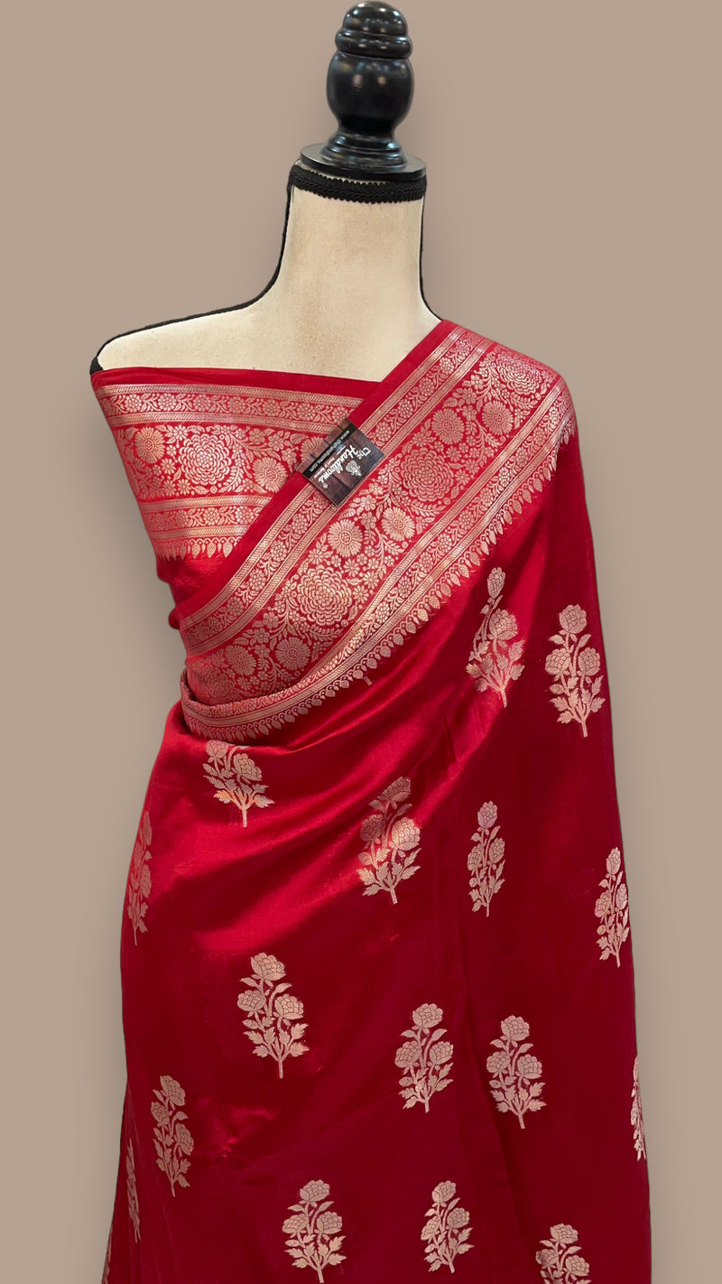 Red Pure Mango Silk Banarasi Handloom Saree - The Handlooms