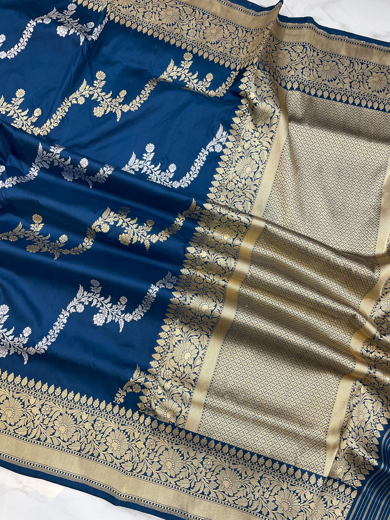 Pure Katan Silk Banarasi Handloom Saree - All over Sona Roopa kadiyal Jaal work - The Handlooms