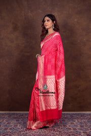 Hot Pink Pure Khaddi Georgette Handloom Banarasi Saree - The Handlooms