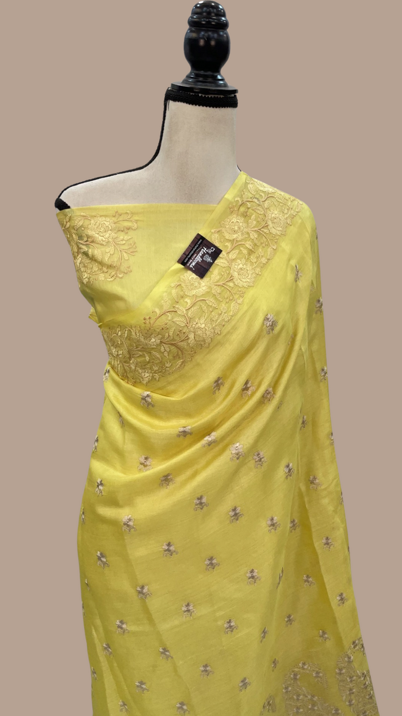 Tussar Silk Handloom Banarasi Saree With Chikankari - The Handlooms
