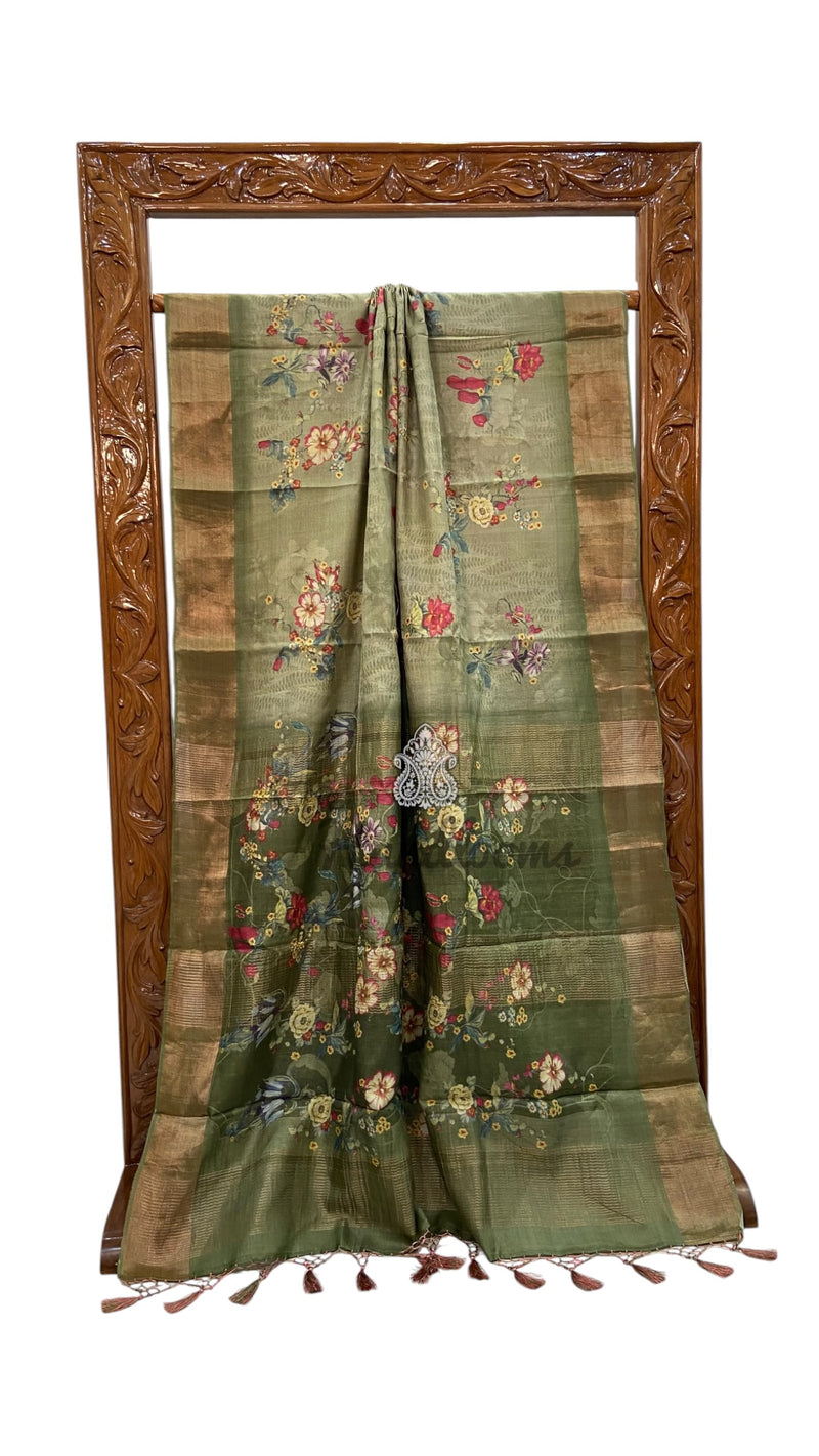 Pure Tussar Silk Handloom Banarasi Saree With Digital Print