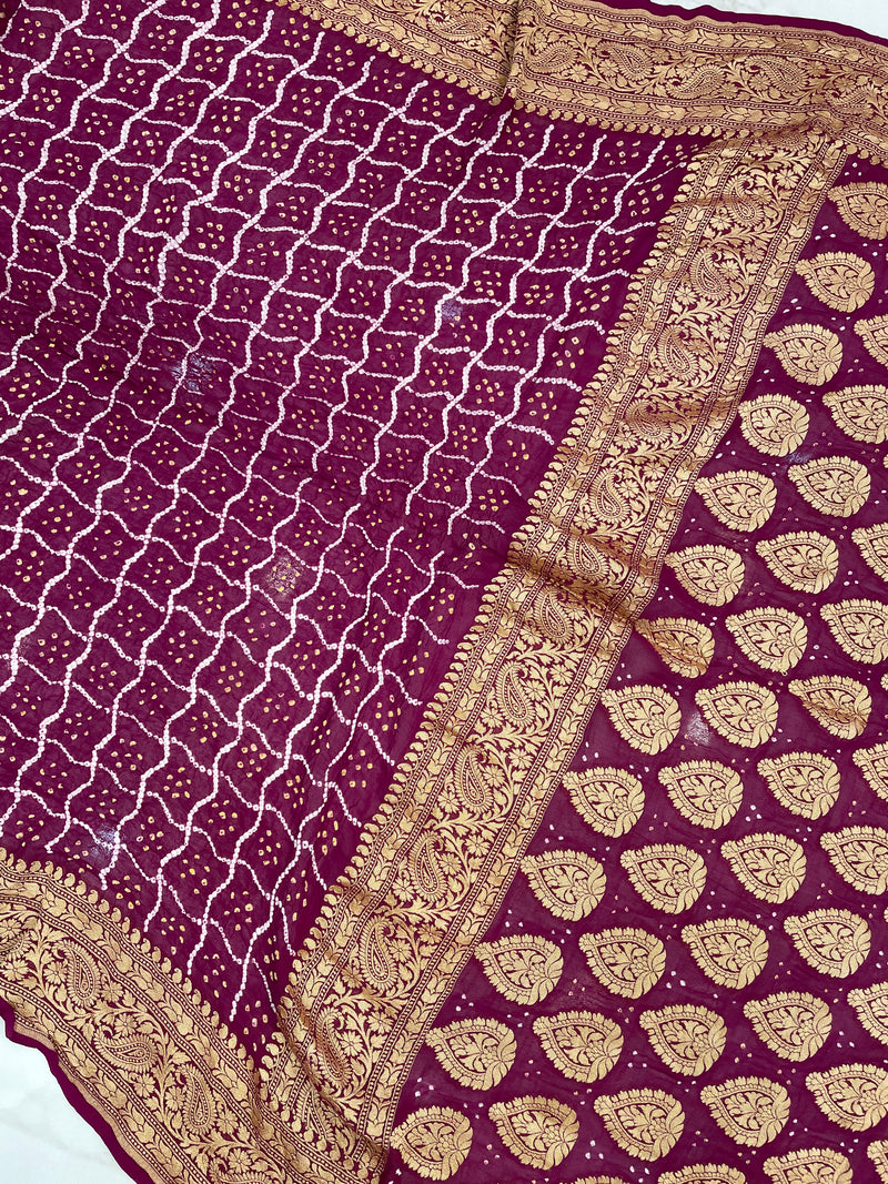 Pure Georgette Banarasi Bandhej Handloom Saree - The Handlooms